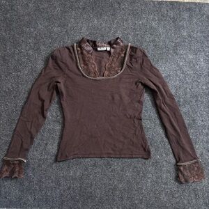 Apt. 9 Brown Lace-Trim Long Sleeve Top